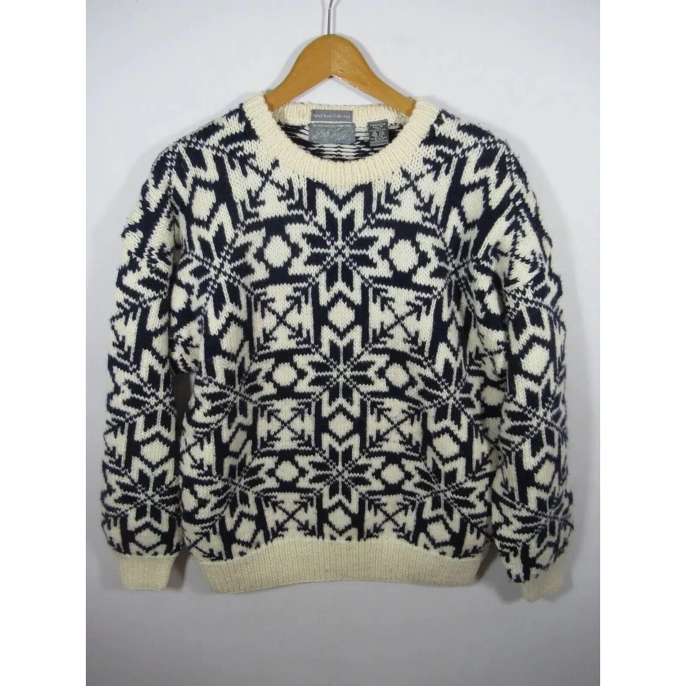 Vintage Lord & Taylor Chunky Snowflake Wool Sweater Men Medium Heavy Hand Knit